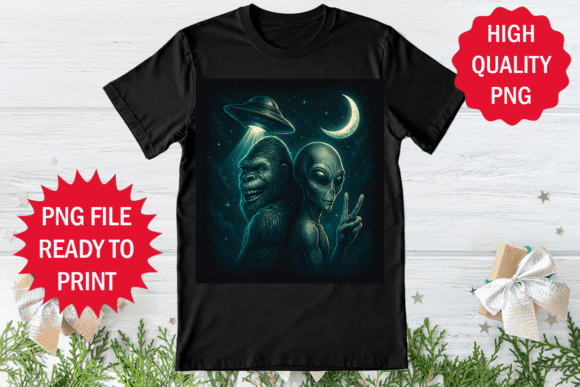 Alien and Bigfoot Funny Photo Design Png Review