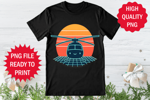 Helicopter Retro Style Sunset Design Png