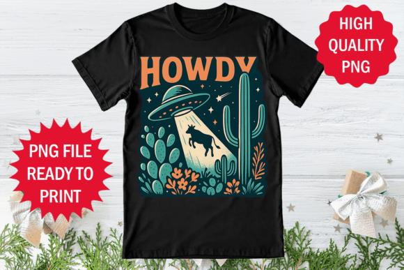 Howdy Cow Flying Design with Ufo Png