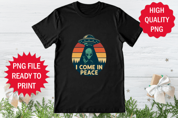 I Come in Peace Retro Alien T-shirt Png