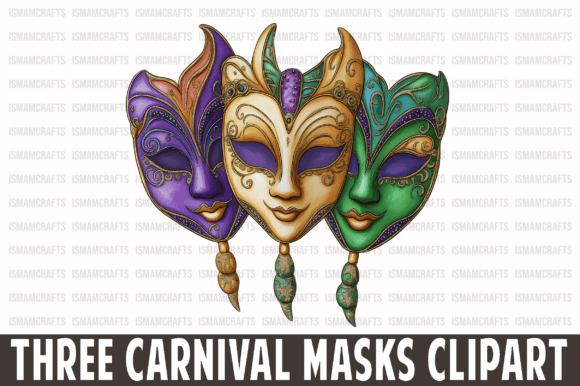Three Carnival Masks Clipart PNG